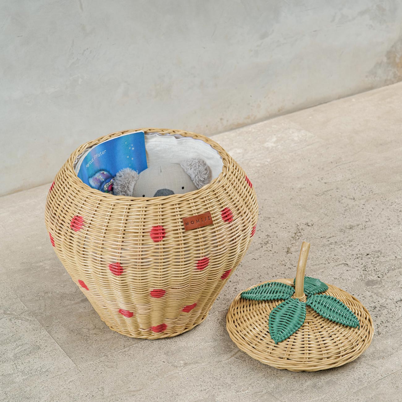 Strawberry Rattan Storage Basket | Open Lid | Natural | MOMIJI