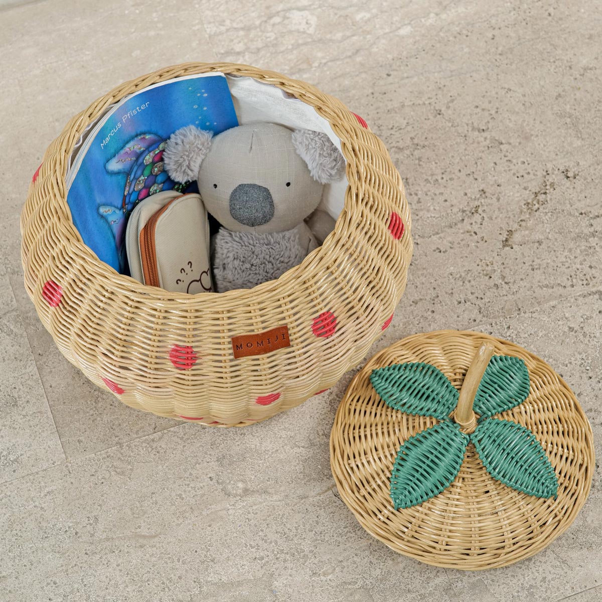 Strawberry Rattan Storage Basket | Open Lid | Natural | MOMIJI