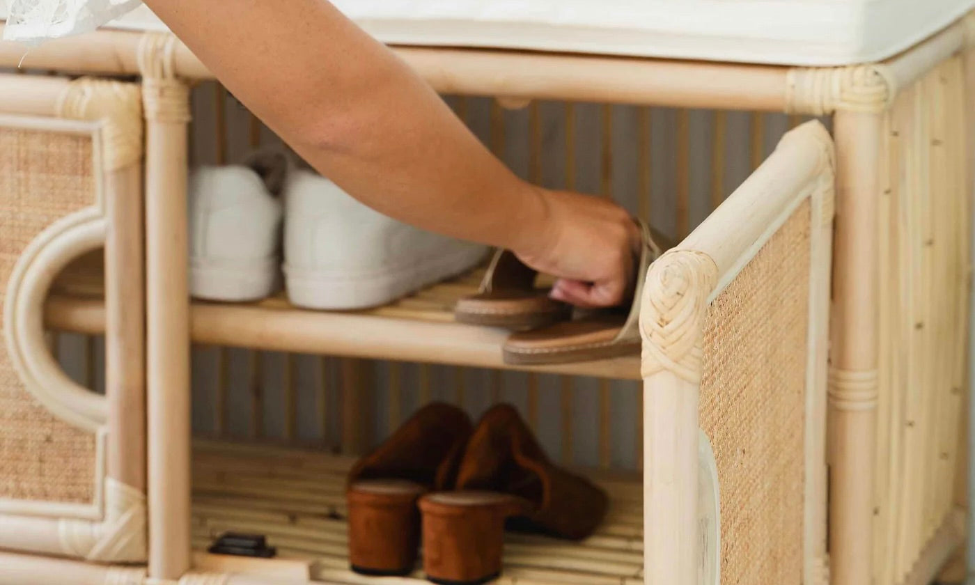 How to Organize an Entryway with a Rattan Shoe Cabinet