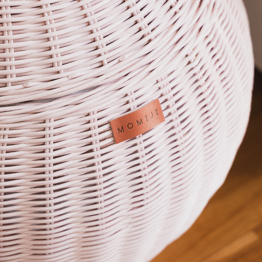 Rattan Basket | Apple Storage Basket | Logo Close Up Shot | Pink |  Momiji