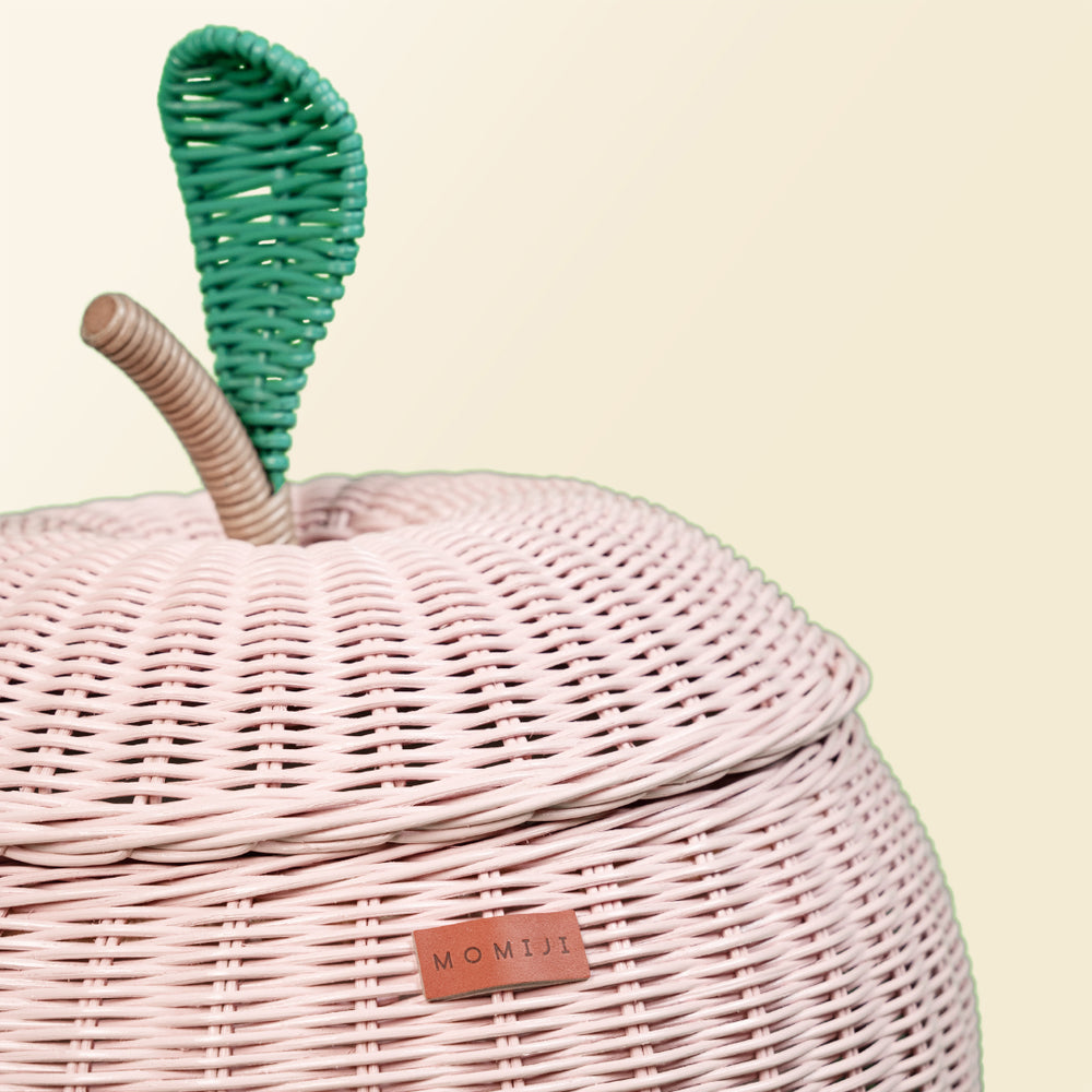 Rattan Basket | Apple Storage Basket | Logo Close Up | Pink |  Momiji