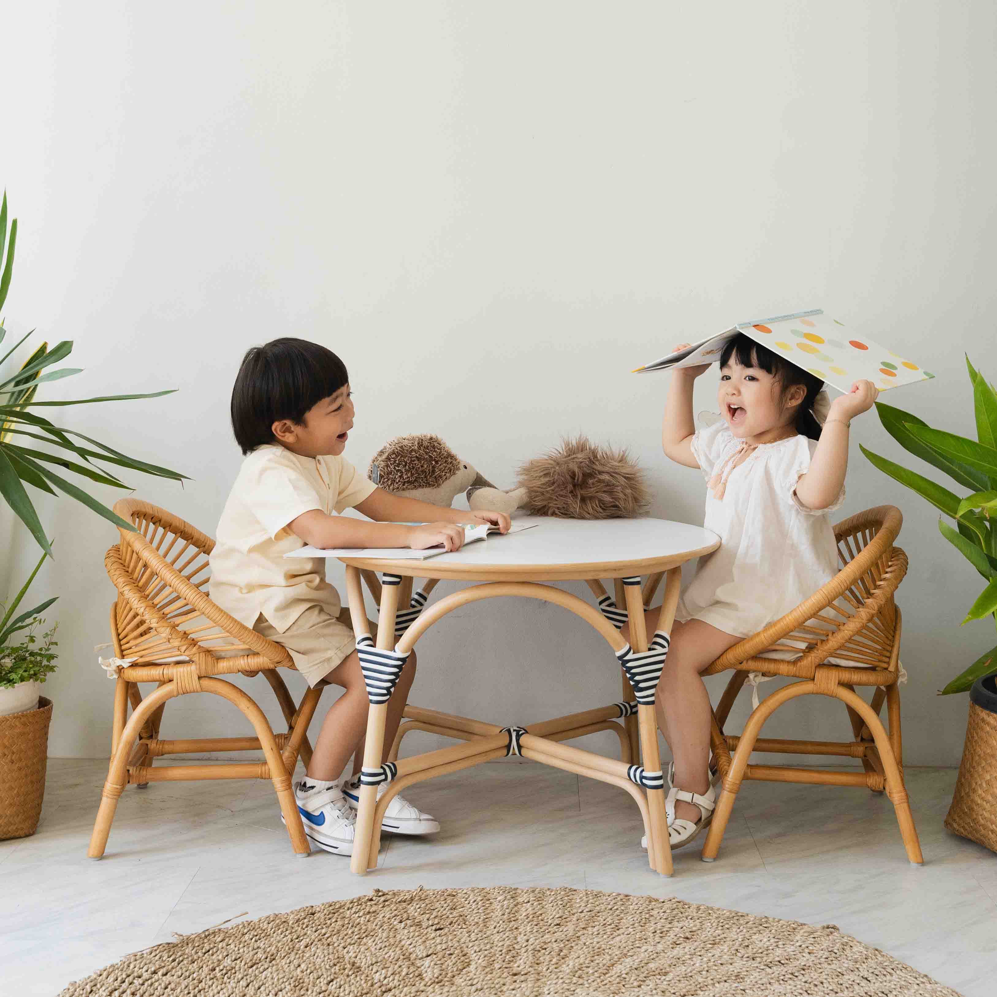 Aulia Kids Table (Medium) & Set of 2 Maya Kids Chairs (Natural)