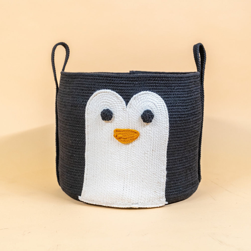 Animal Woven Cotton Rope Basket | Handwoven Basket  | Penguin | Momiji