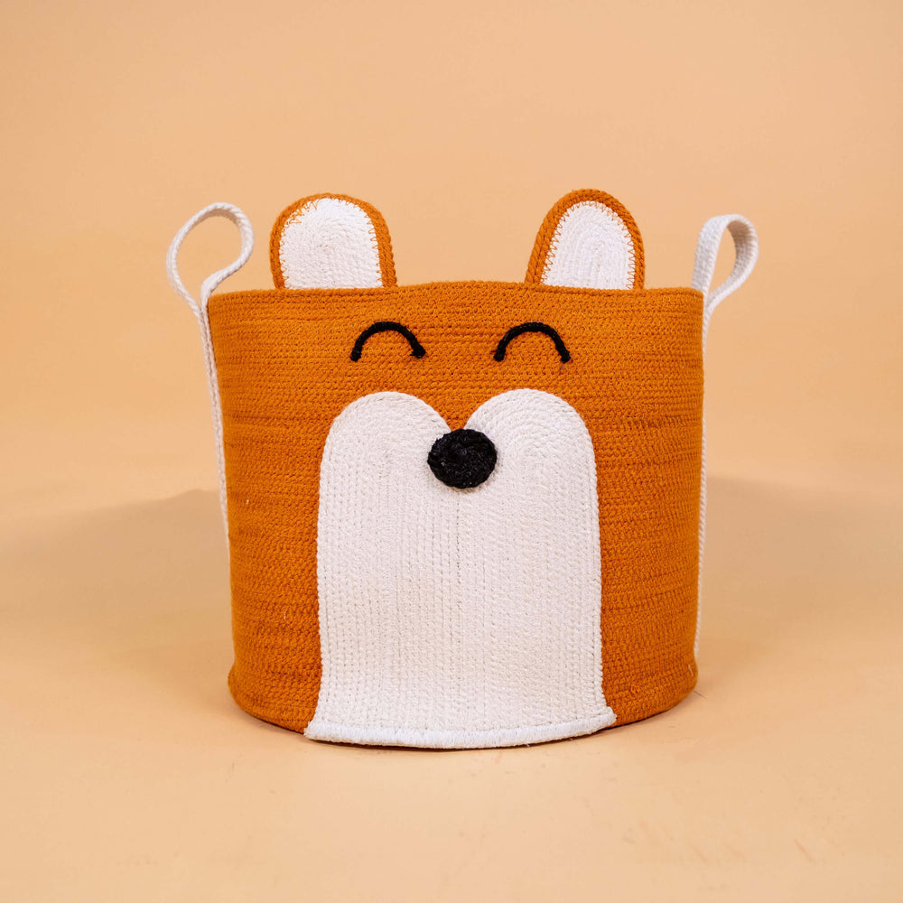 Animal Woven Cotton Rope Basket | Handwoven Baskets | Front View | Fox | Momiji