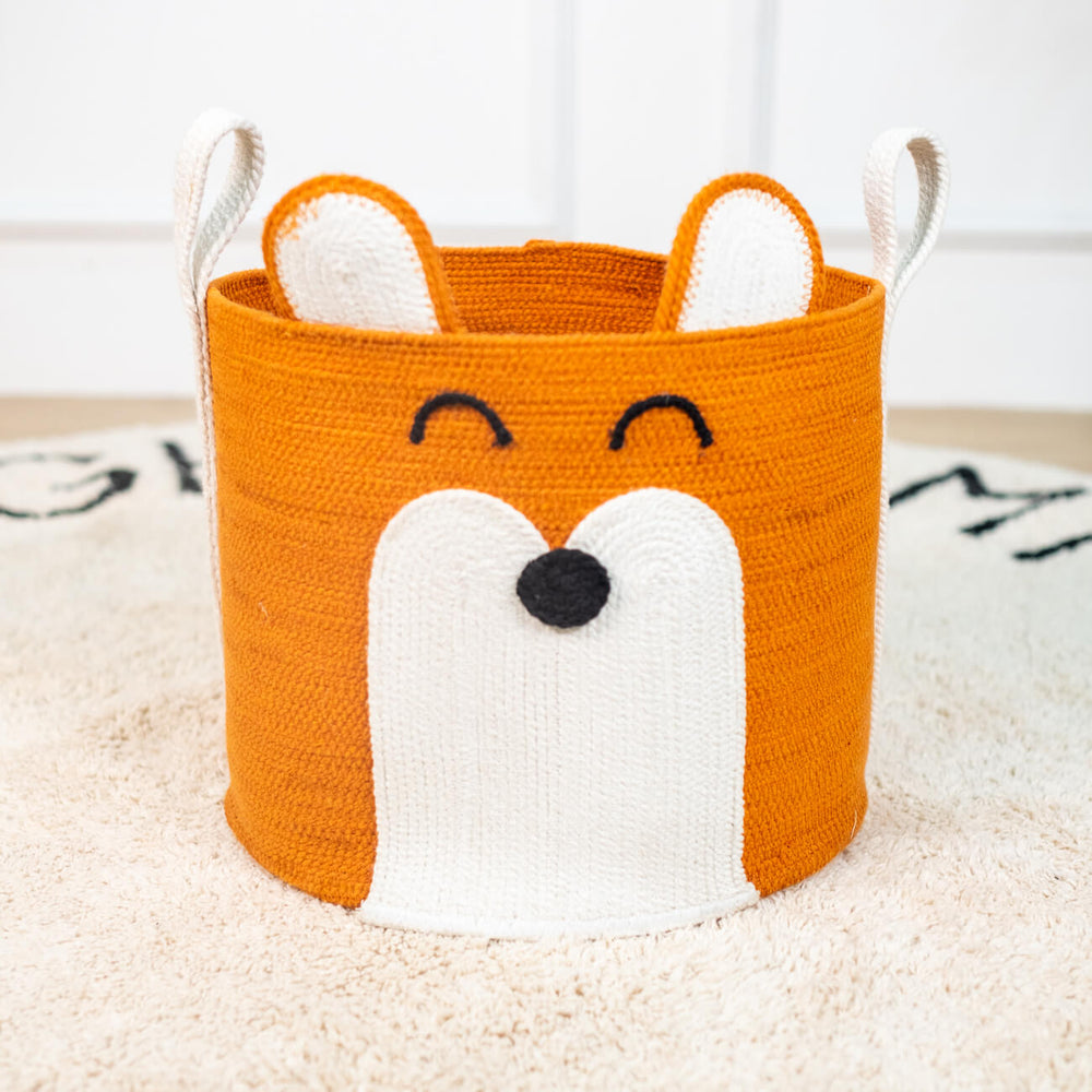 Animal Woven Cotton Rope Basket | Handwoven Baskets | Front View | Fox | Momiji