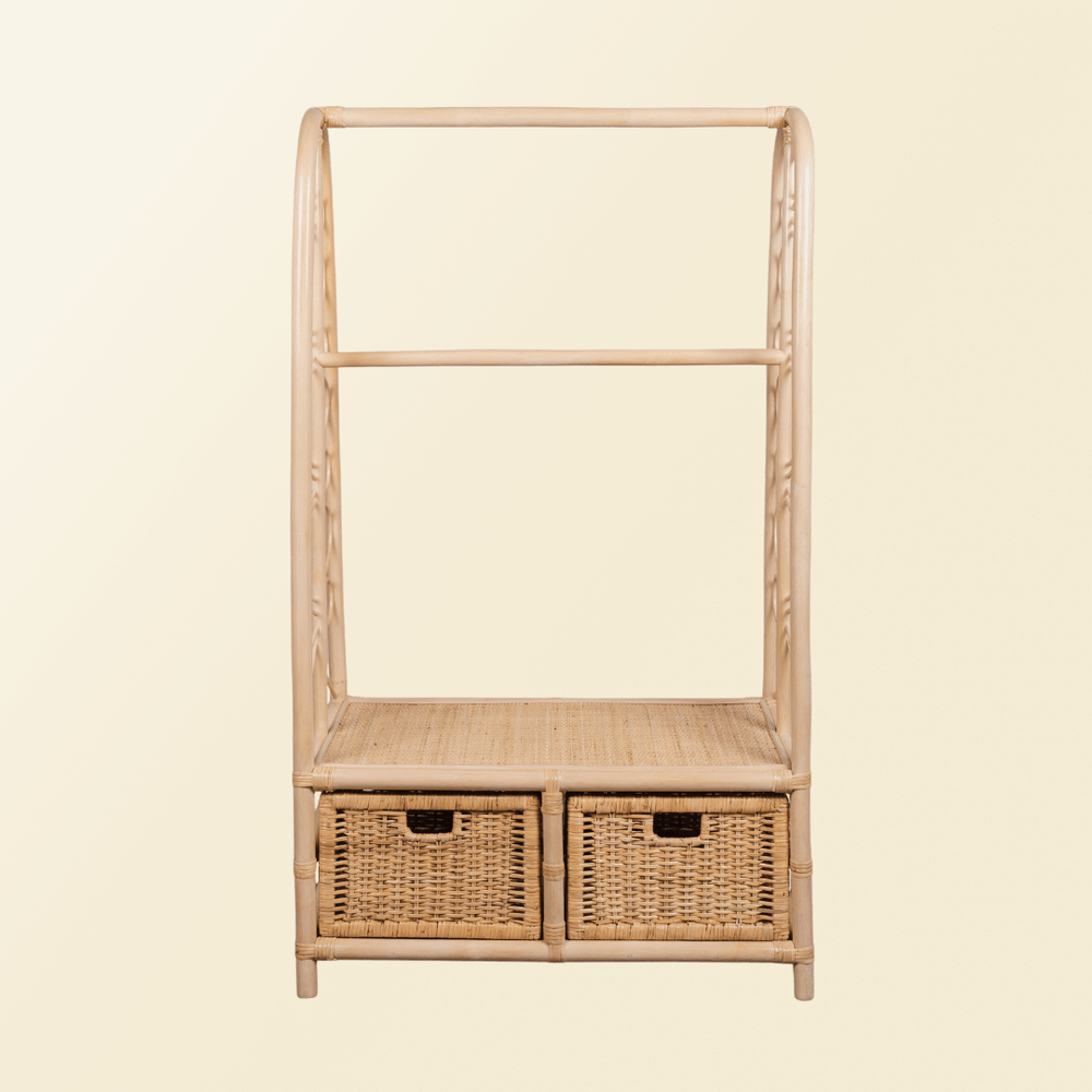 Rattan Shelves & Racks | Belle Kids Clothes Rack with 2 Drawers  | Front View | MOMIJI