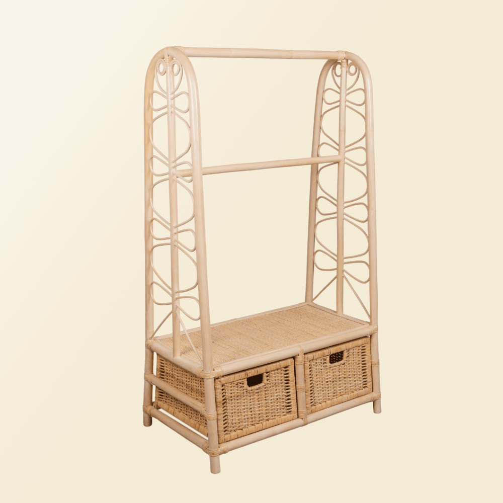 Rattan Clothing Rack |  Belle Kids Clothing Rack with 2 Rattan Drawers | MOMIJI