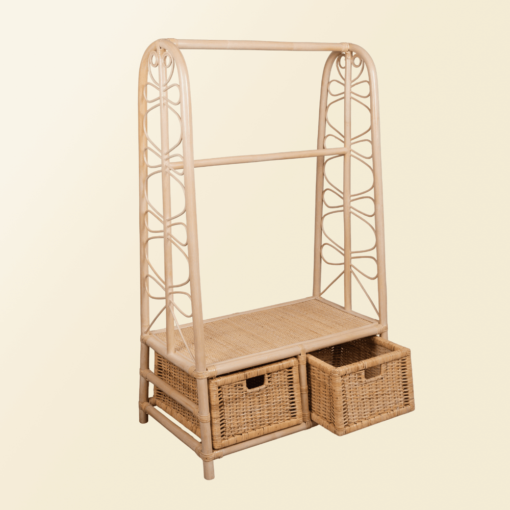 Rattan Shelves & Racks | Belle Kids Clothes Rack with 2 Drawers | MOMIJI