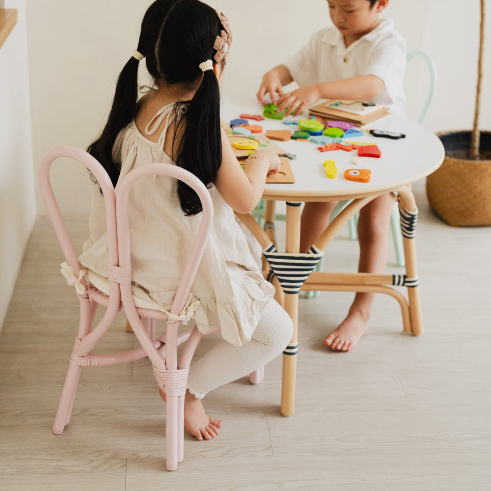 Rattan Chairs | Kids Bunny Chair | Toddlers Sitting on Wicker Chairs | Playing Games| Pink & Mint | MOMIJI 