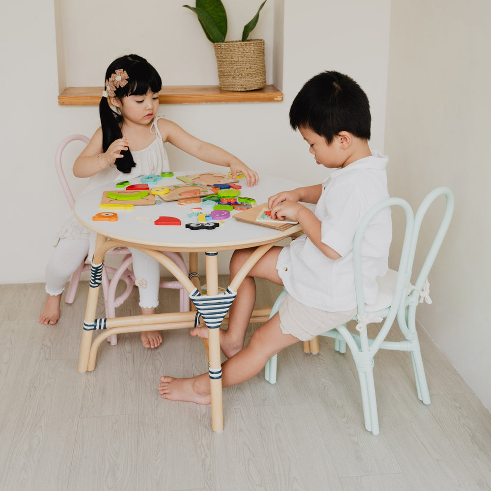 Rattan Chairs | Kids Bunny Chair | Toddlers sitting on a Wicker Chair | Mint  & Pink | MOMIJI 