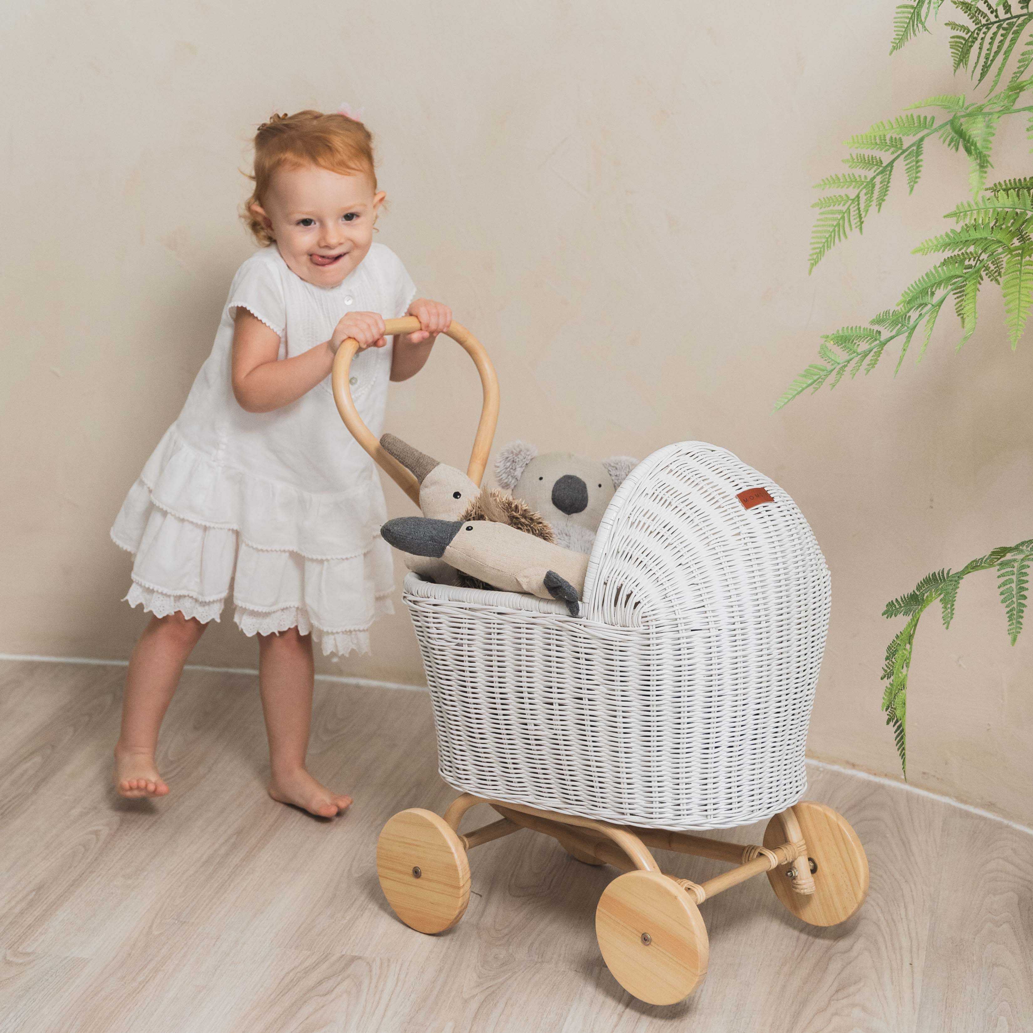 Colette Doll Stroller | Rattan | White | MOMIJI