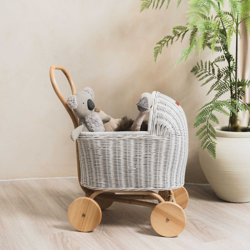 Colette Doll Stroller | Rattan | White | MOMIJI