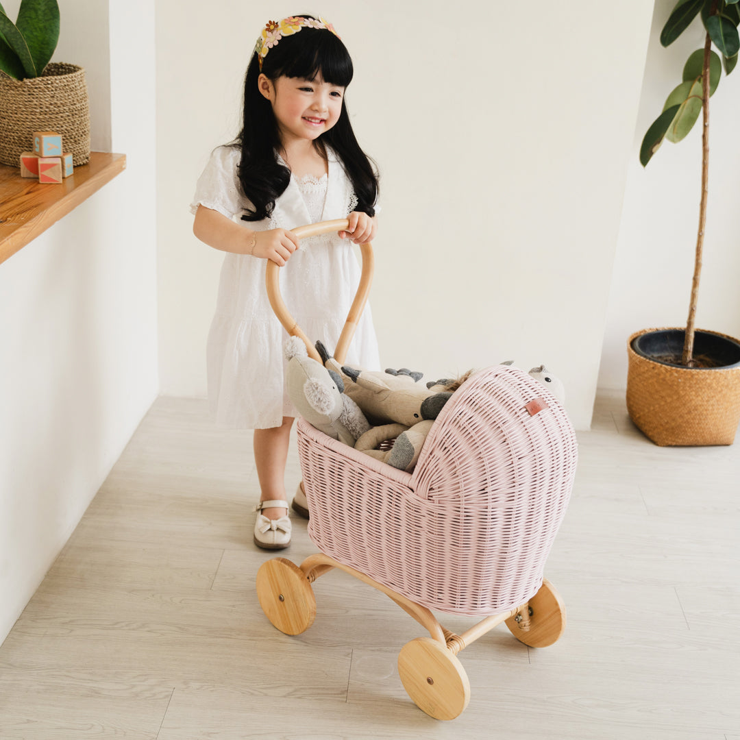 Colette Doll Stroller | Rattan | Pink | MOMIJI