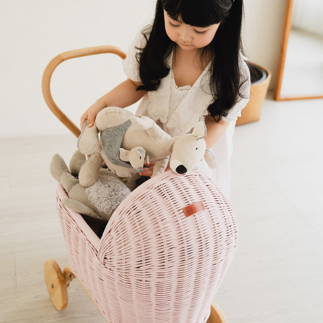 Colette Doll Stroller | Rattan | Pink | MOMIJI