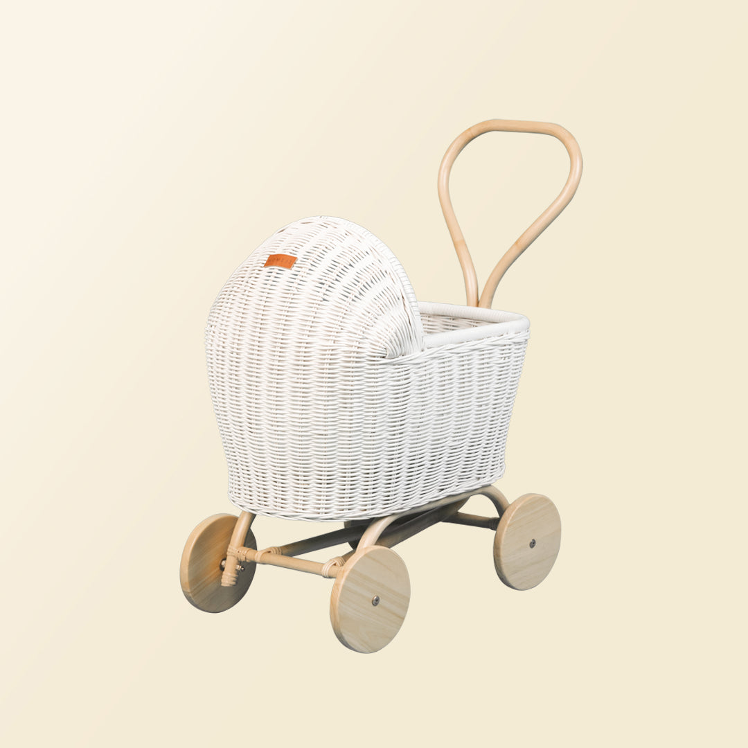 Colette Doll Stroller | Rattan | White | MOMIJI