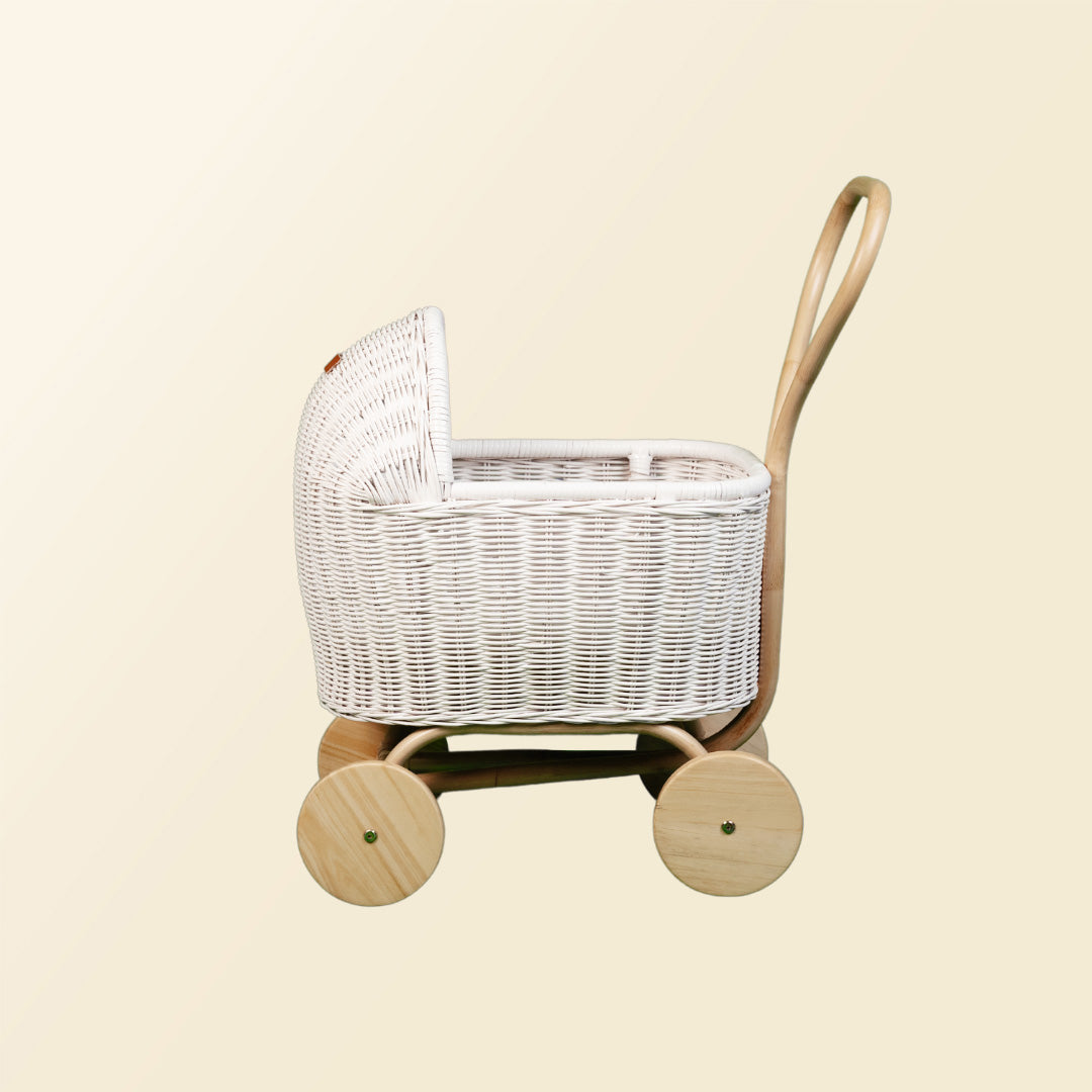 Colette Doll Stroller | Rattan | White | MOMIJI