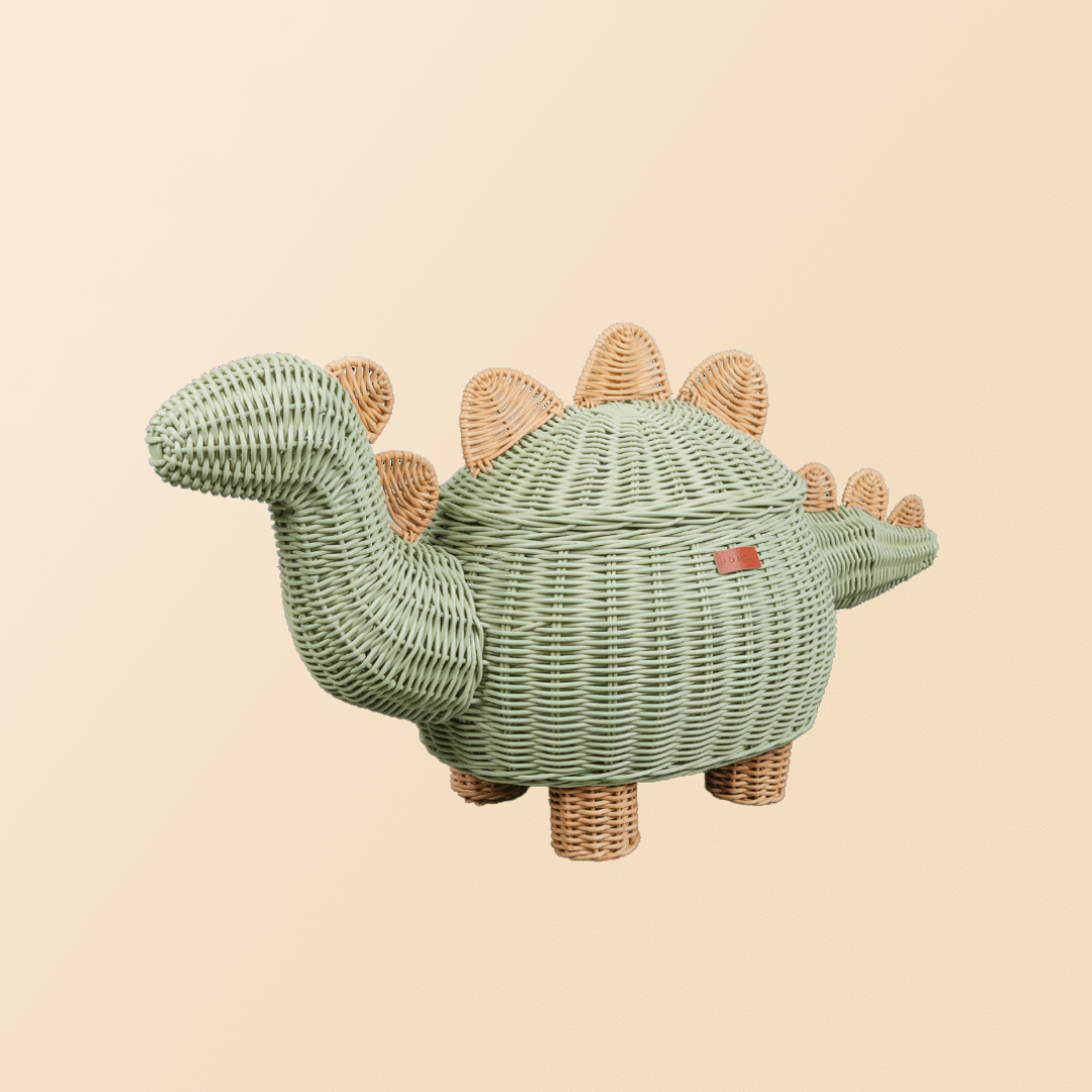 Dinosaur Storage Rattan Basket | Mint Green | Closed | Large | Momiji