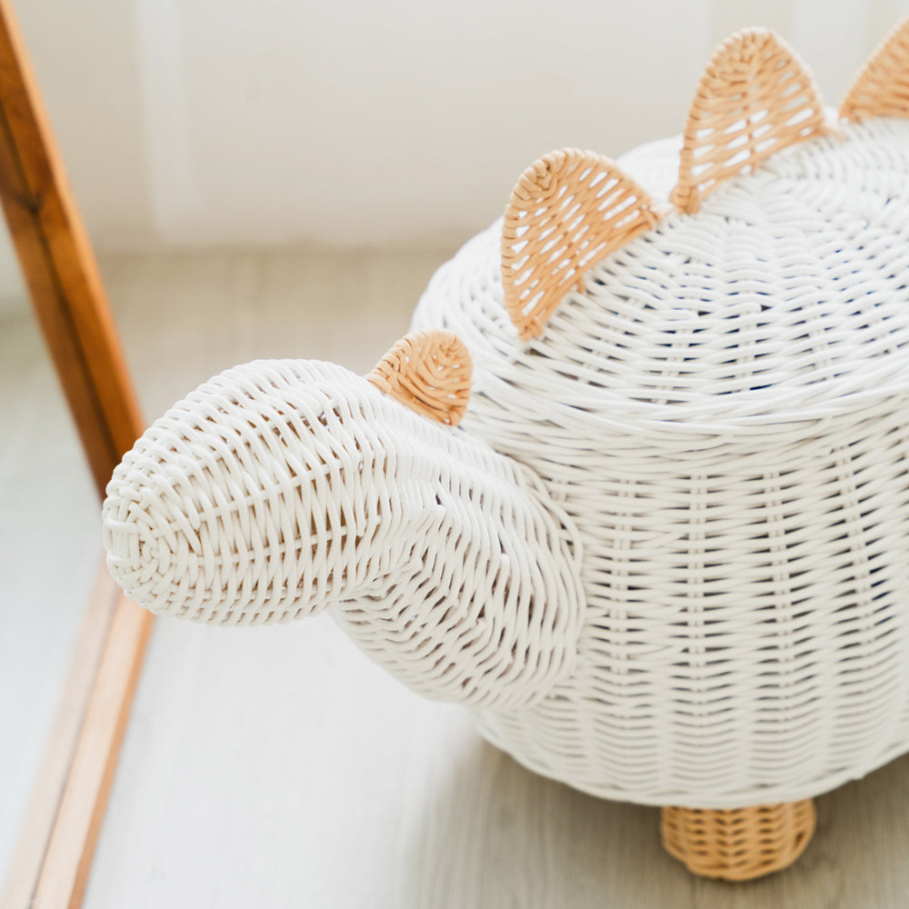 Dinosaur Rattan Storage Basket | White | Close Up Shot | Medium | Momiji