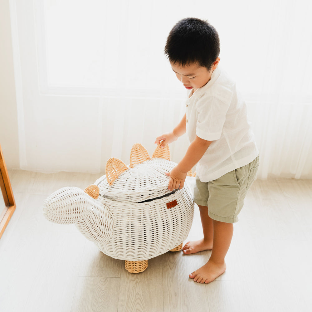 Dinosaur Rattan Storage Basket | White | Medium | Momiji