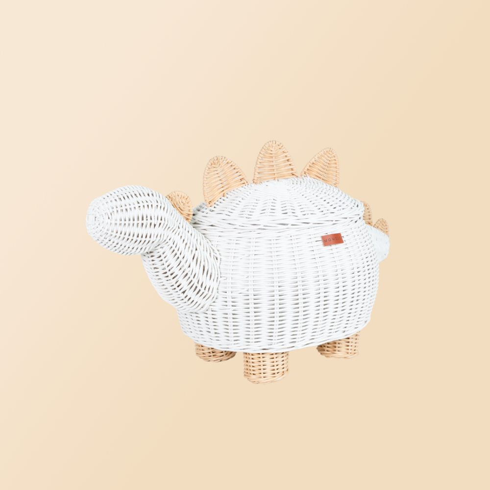 Dinosaur Rattan Storage Basket | White | Medium | Momiji