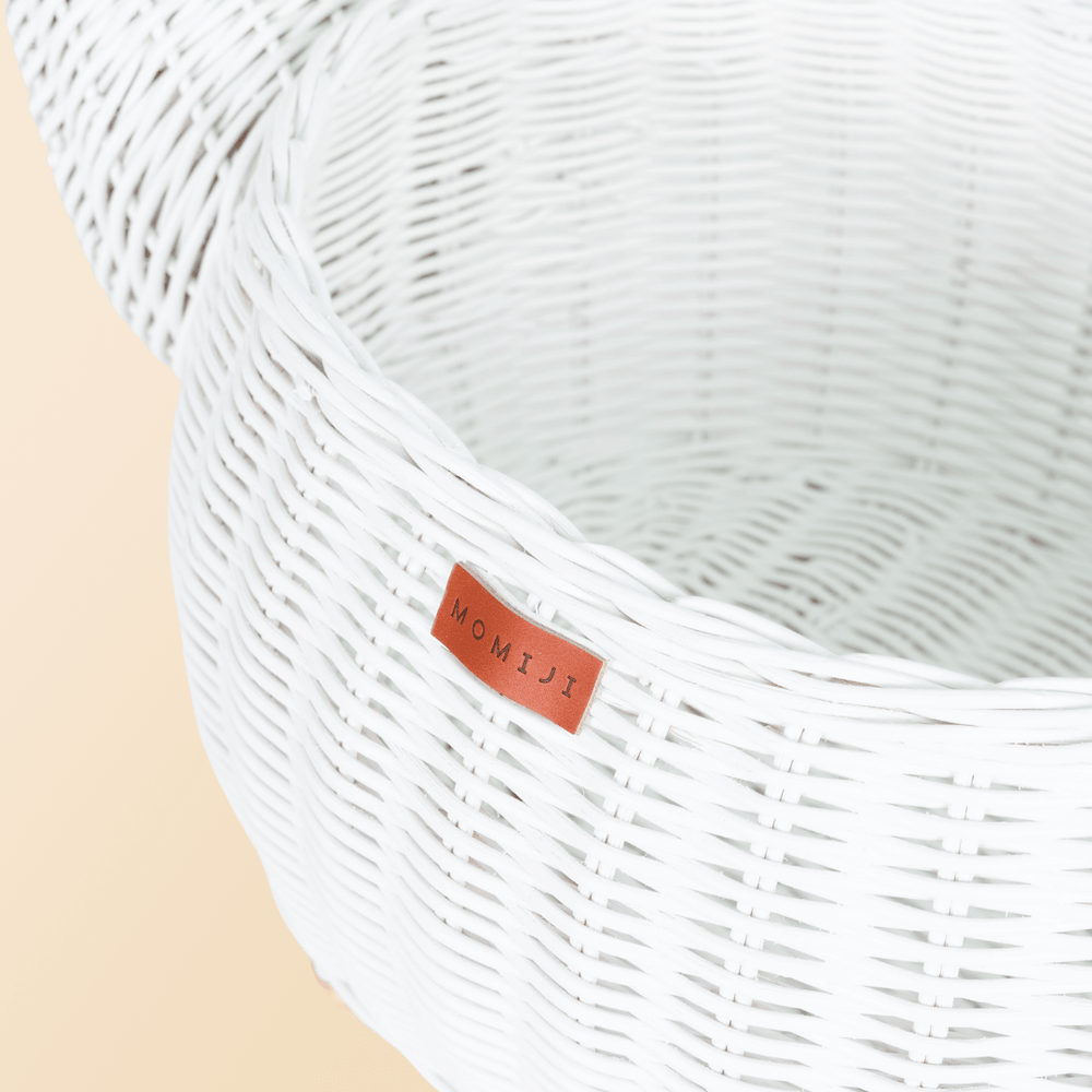 Dinosaur Rattan Storage Basket | White |  Logo Zoomed In | MOMIJI