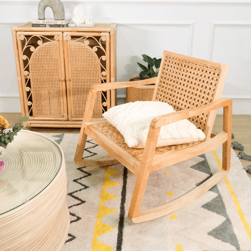 Anya Rattan Chair | Wicker Rocking Chair | Pillow on Chair  MOMIJI