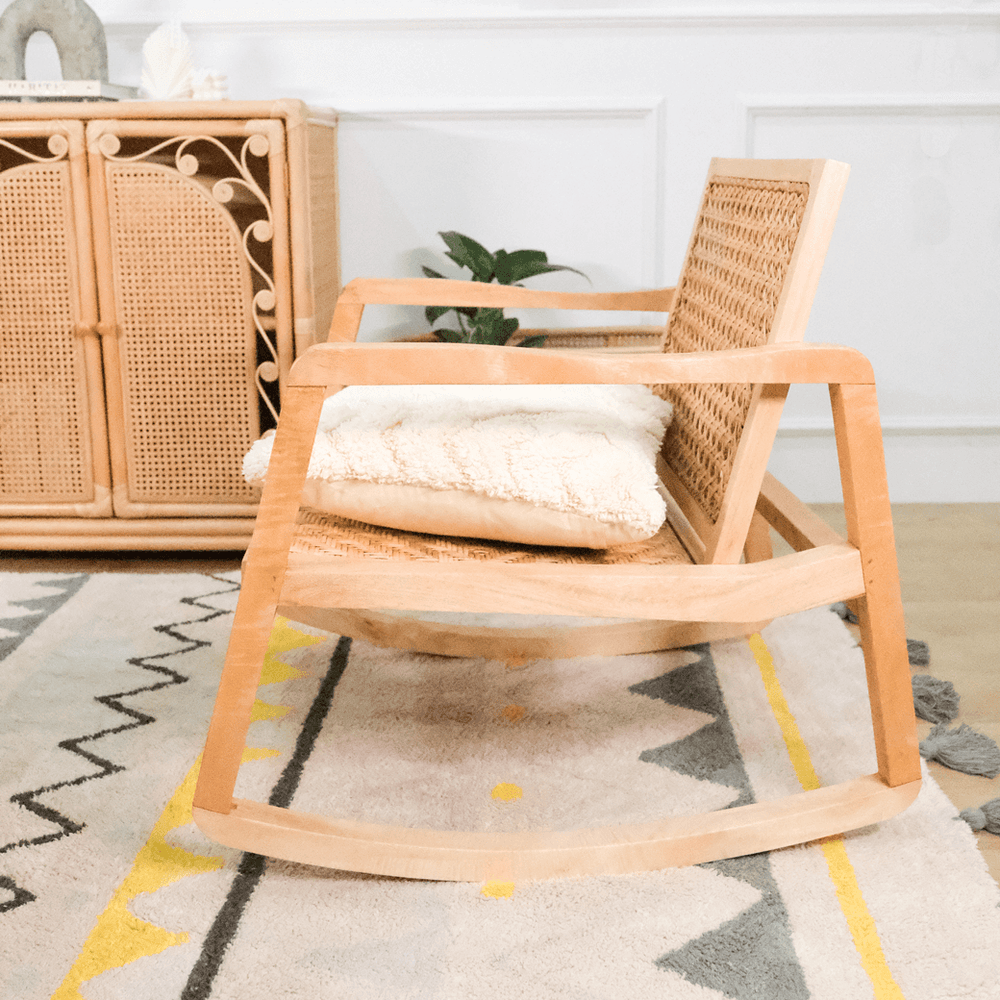 Anya Rattan Chair | Wicker Rocking Chair | Pillow on Chair | MOMIJI