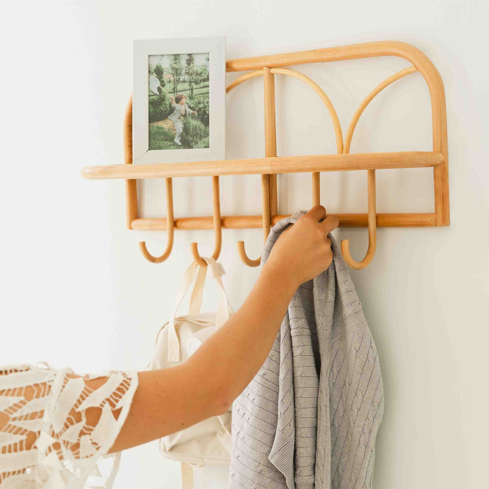 Rattan Wall Shelves with Hooks | Eleanor Hanging Wall Shelf | Momiji