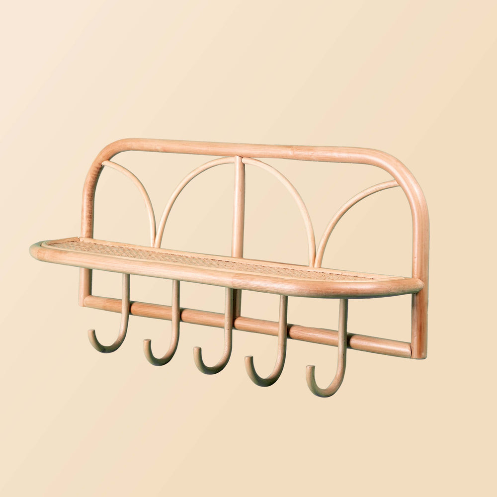 Rattan Wall Shelves with Hooks  | Eleanor Hanging Wall Shelf | Momiji