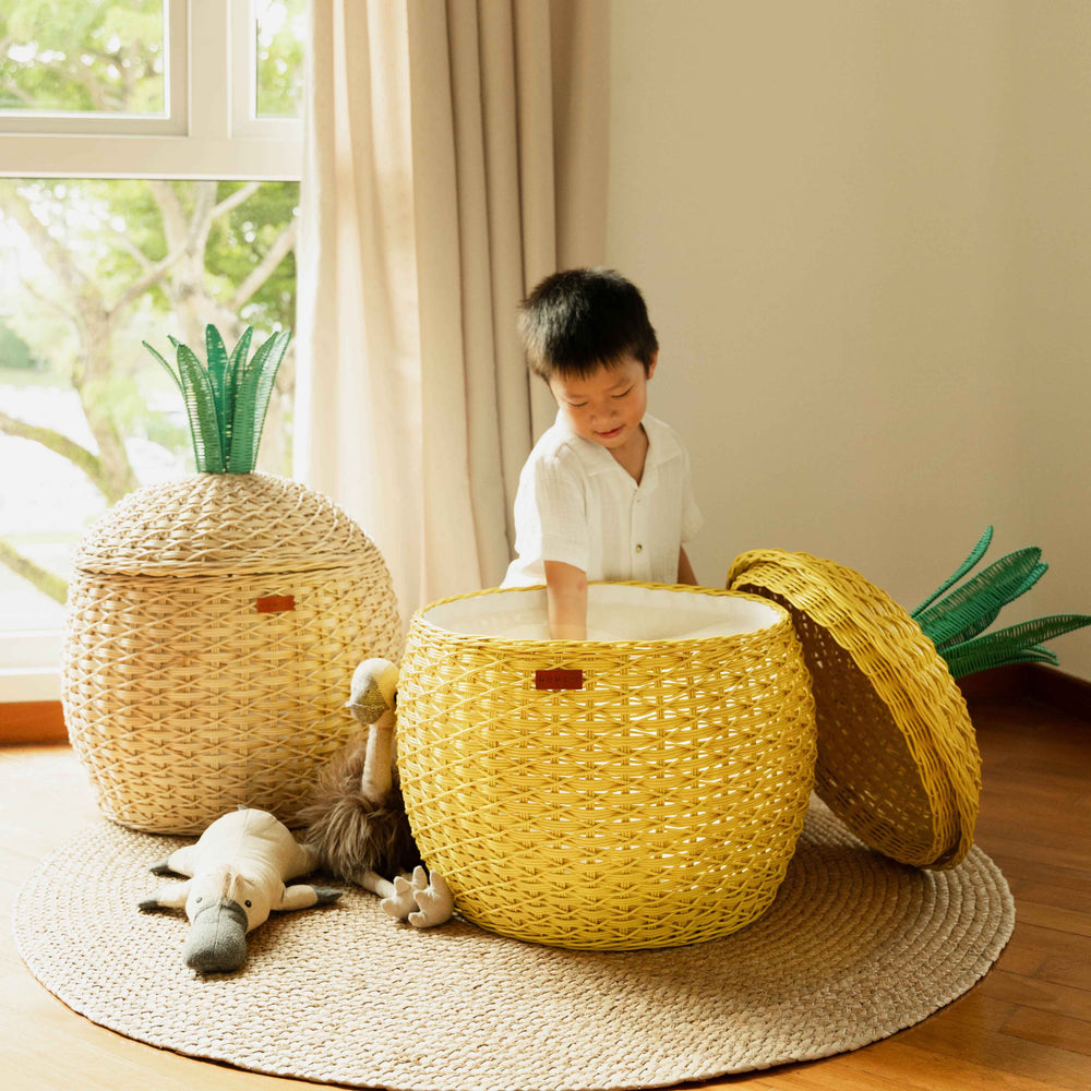 Pineapple Rattan Storage Basket | Natural & Yellow | MOMIJI