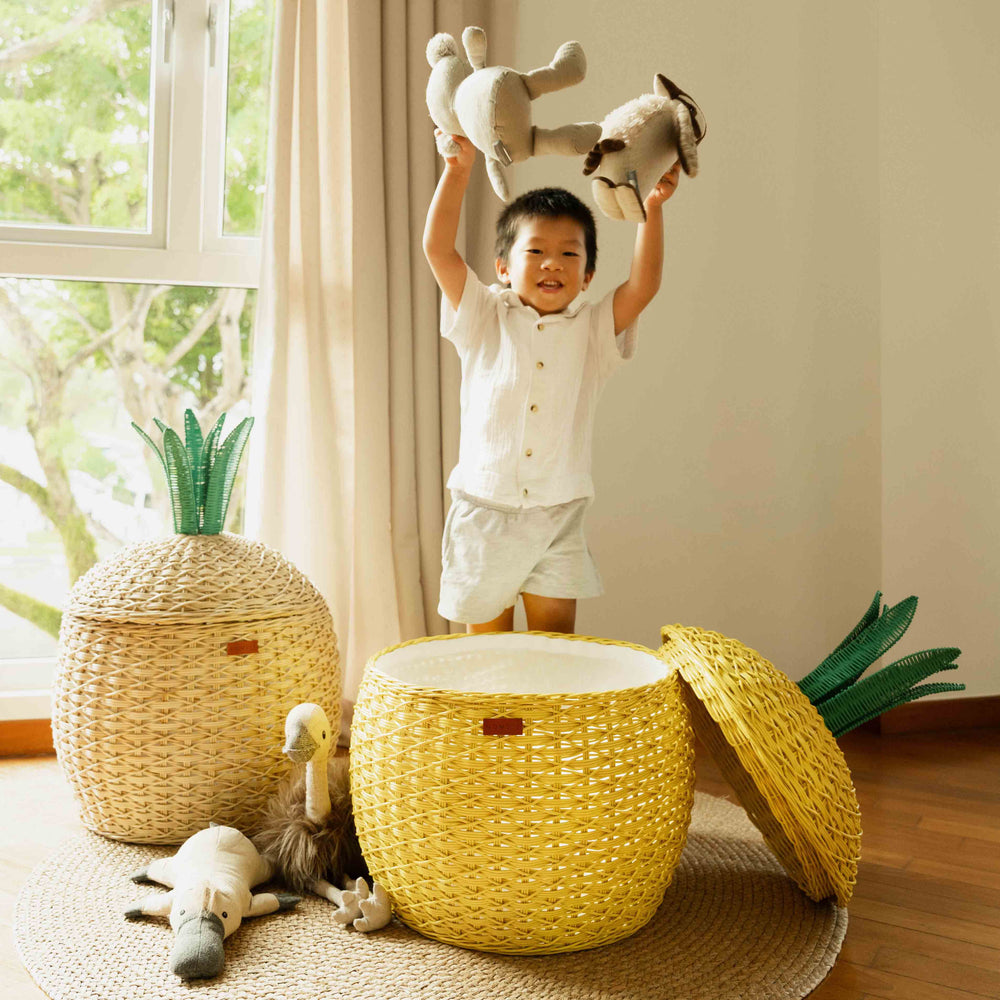 Pineapple Rattan Storage Basket | Natural & Yellow | MOMIJI