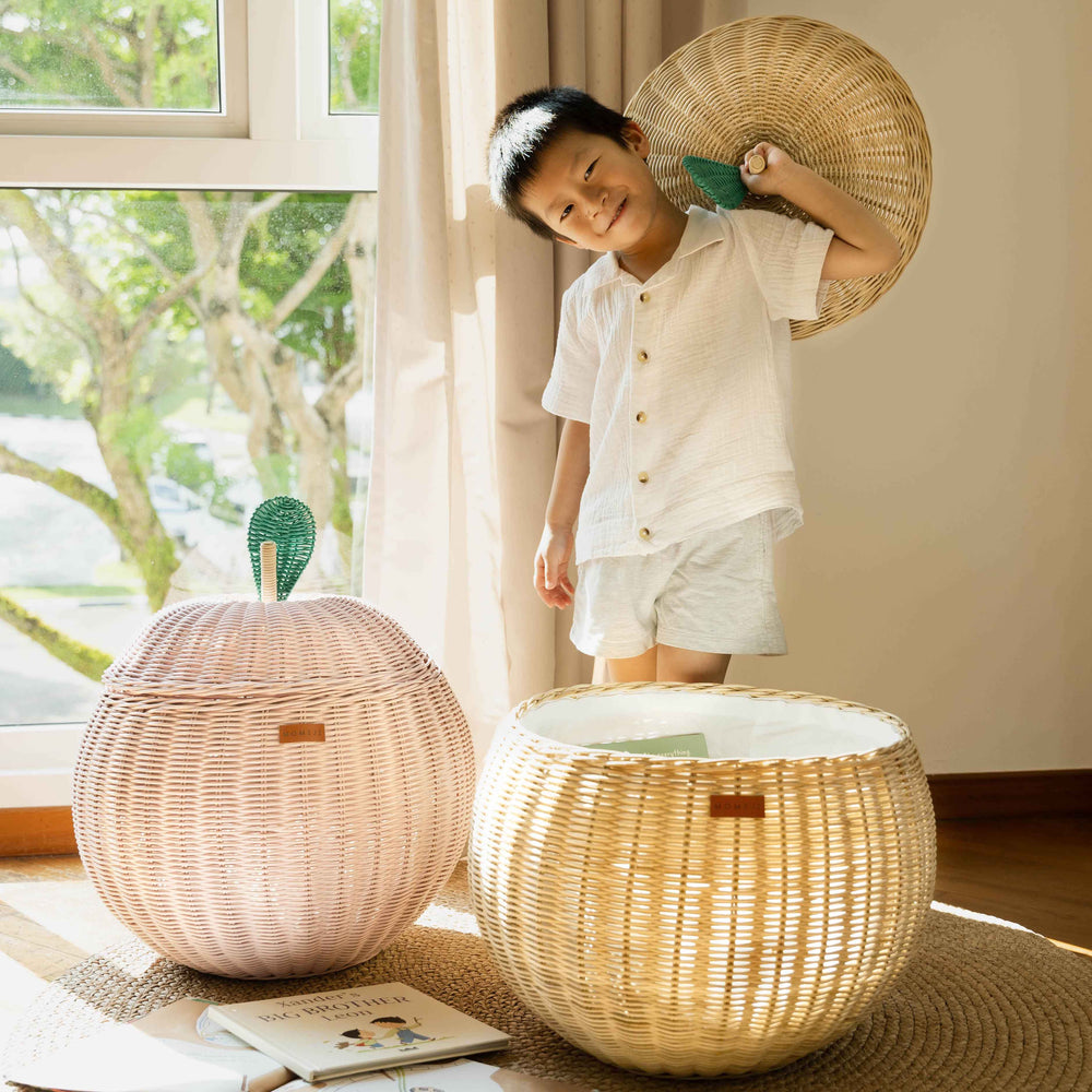 Rattan Basket | Apple Storage Basket | Pink and Natural |  Momiji