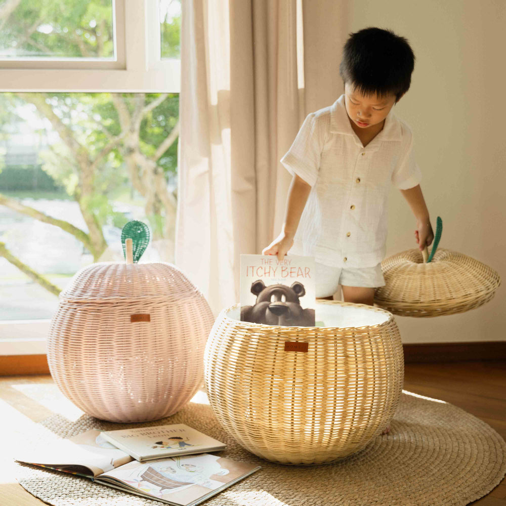 Rattan Basket | Apple Storage Baskets| Pink and Natural |  Momiji