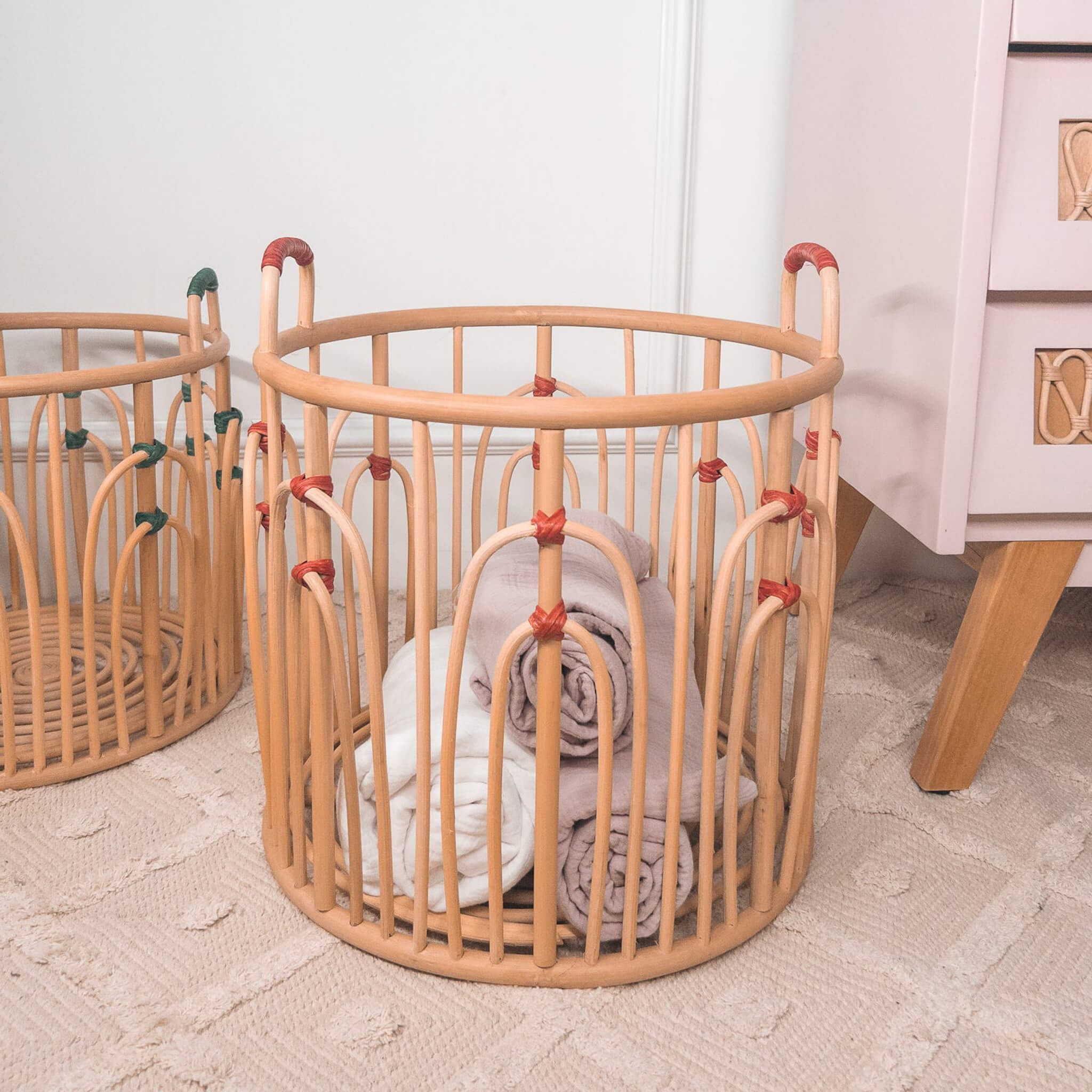 Floret Rattan Storage Basket Set  | Momji | Towels Inside