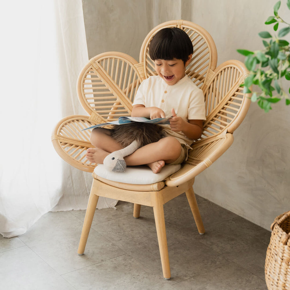 Rattan Chair | Petal Kids Chair | Child sitting on Wicker Chair | MOMIJI