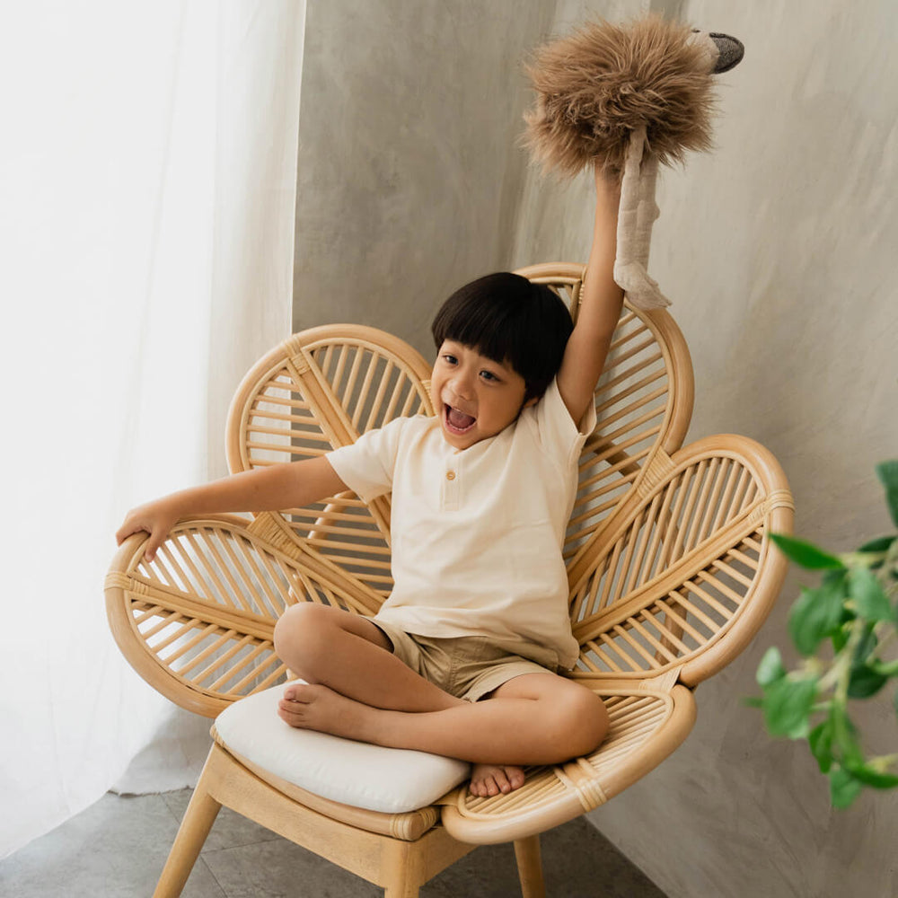 Rattan Chair | Petal Kids Chair | Child sitting on Wicker Chair | MOMIJI