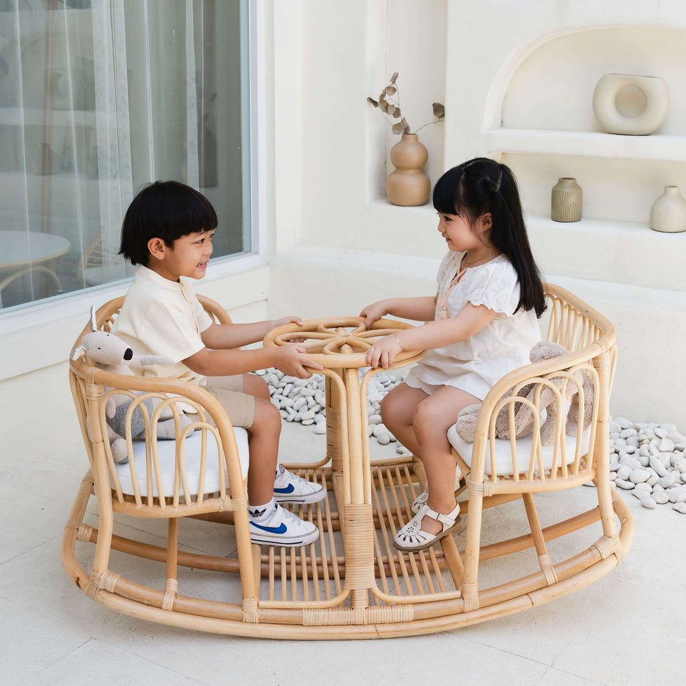 Leon Rocking Bench | Rattan Bench | Kids on Rocking Bench Playing | MOMIJI