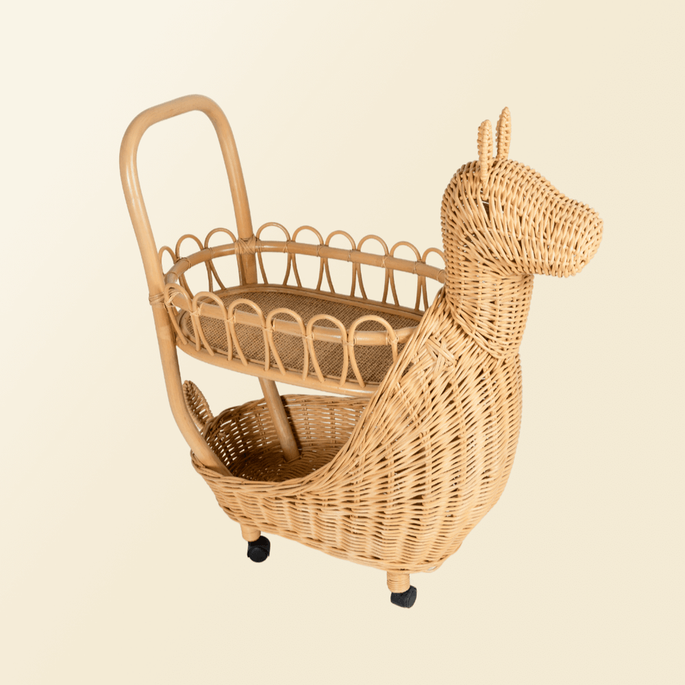 Llama Rattan Craft Trolley | Toy Shopping Cart | Rattan | MOMIJI