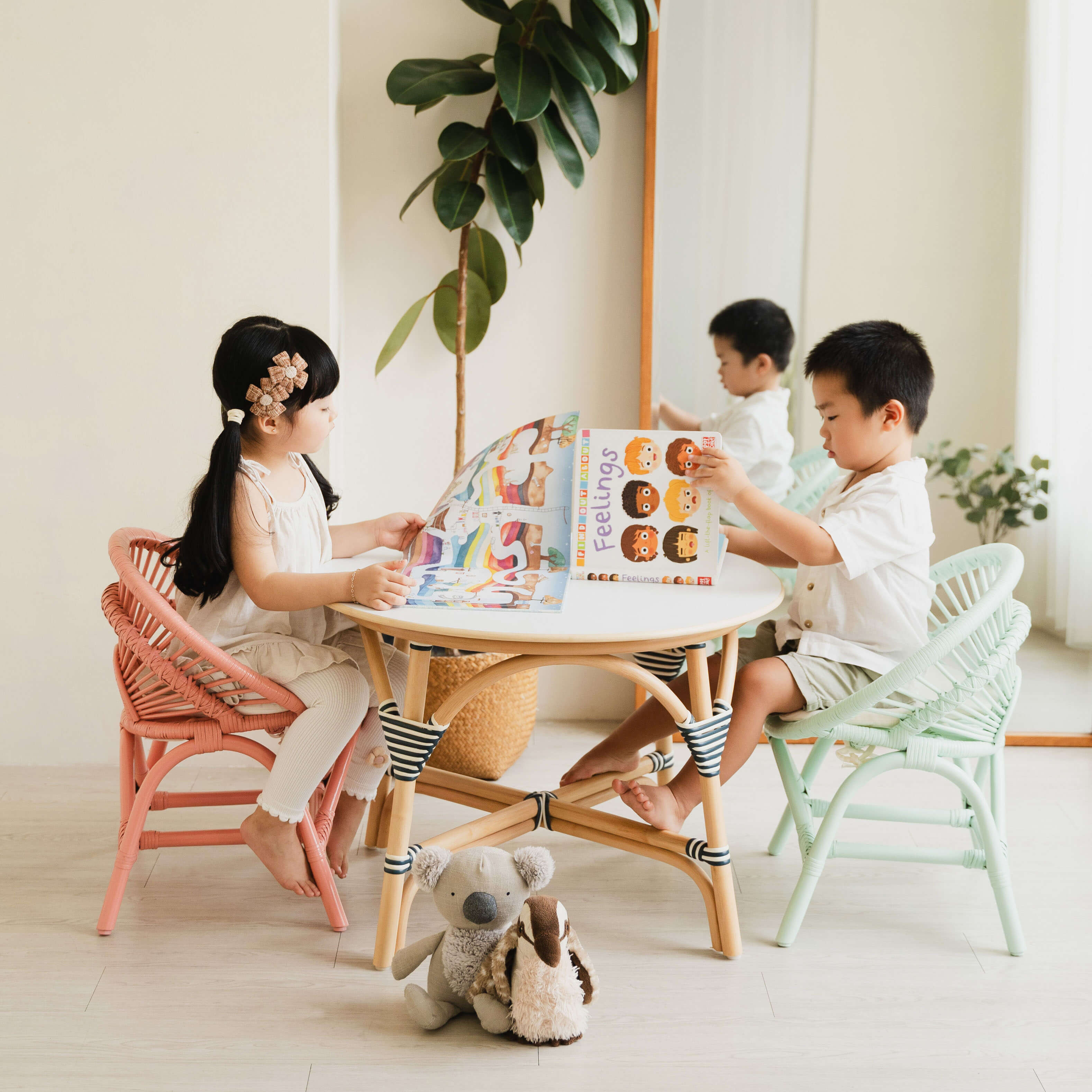 Rattan Chairs | Maya Kids Wicker Chair - Peach Pink & Mint Green | MOMIJI