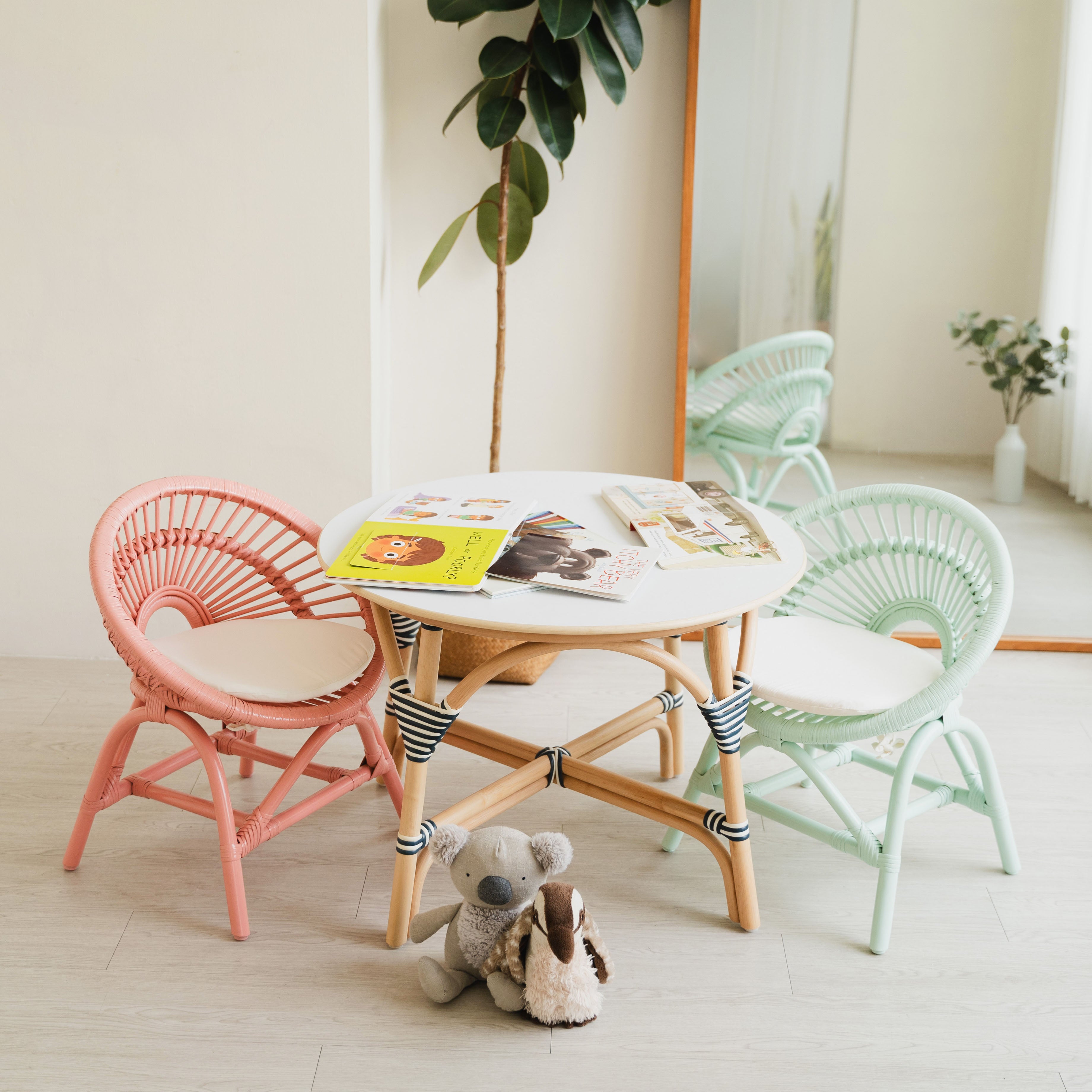 Aulia Kids Table (Medium) & Set of 2 Maya Kids Chairs (Mint & Peach)