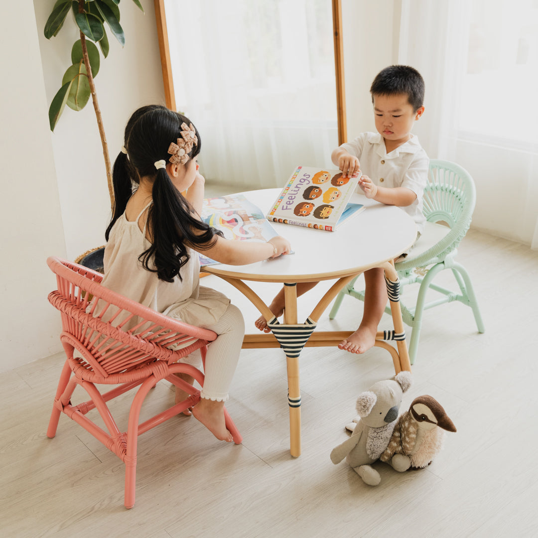 Aulia Kids Table (Medium) & Set of 2 Maya Kids Chairs (Mint & Peach)