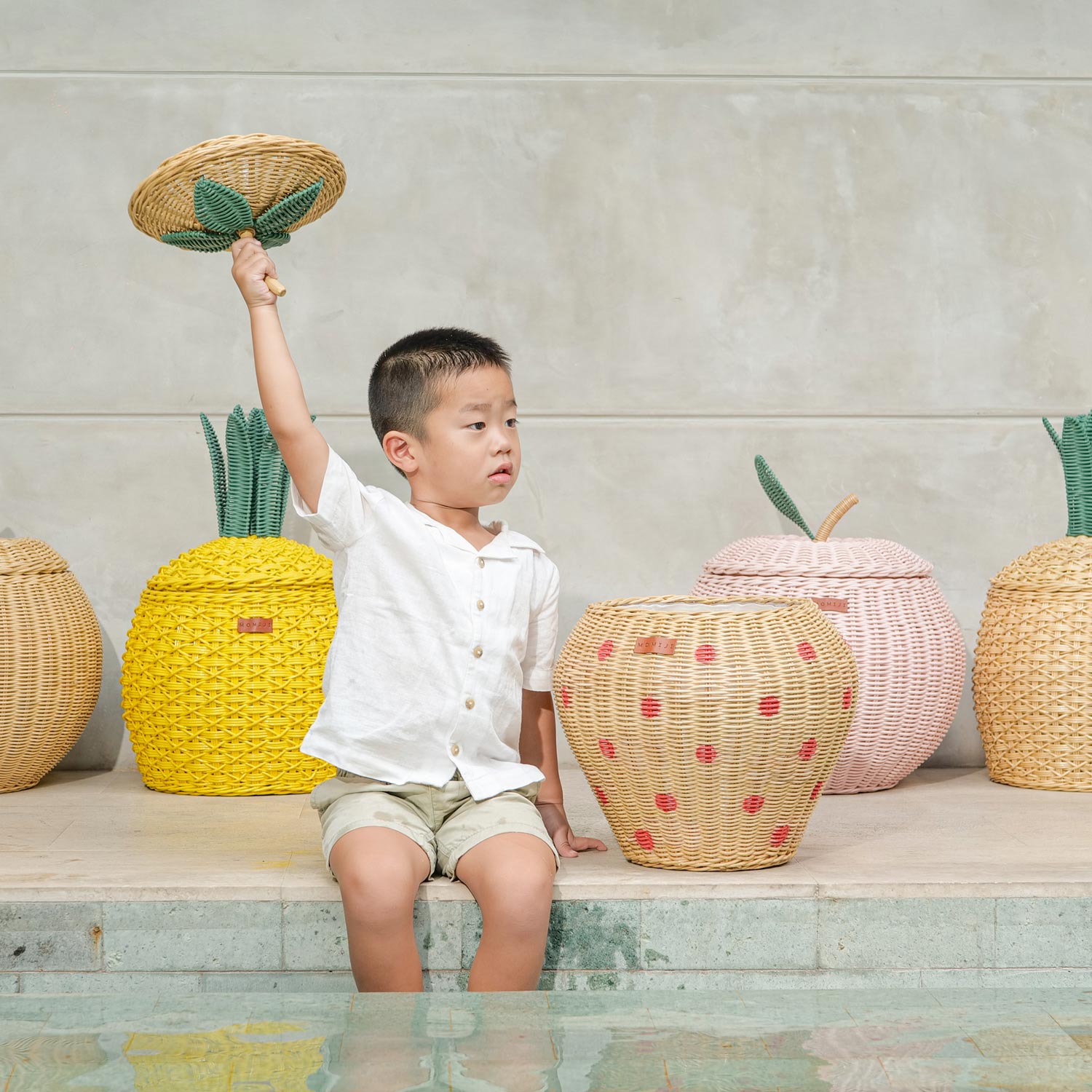 Strawberry Rattan Storage Basket | Open Lid | Natural | MOMIJI