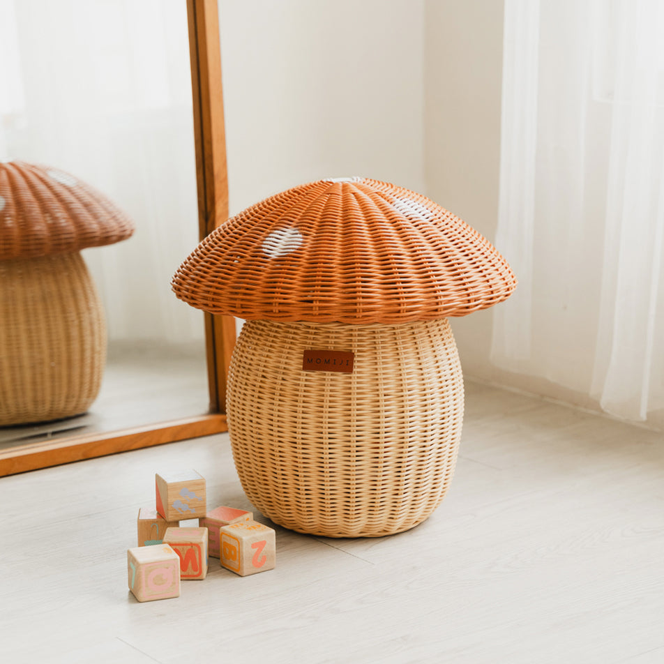 Mushroom Storage Rattan Basket | Handwoven Wicker Basket with Lid  | Momiji