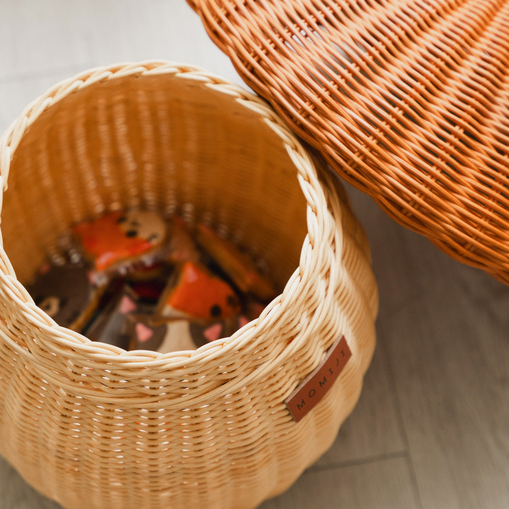 Mushroom Storage Rattan Basket | Handwoven Wicker Basket with Lid  | Toys Inside | Momiji