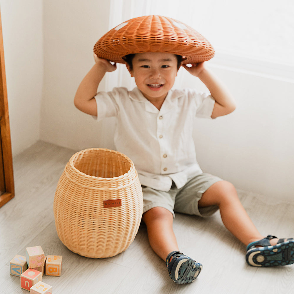 Mushroom Storage Rattan Basket | Handwoven Wicker Basket with Lid  | Momiji