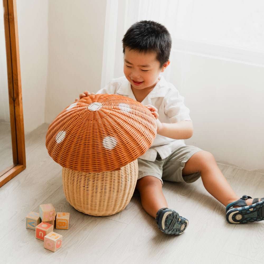 Mushroom Storage Rattan Basket | Handwoven Wicker Basket with Lid  | Momiji