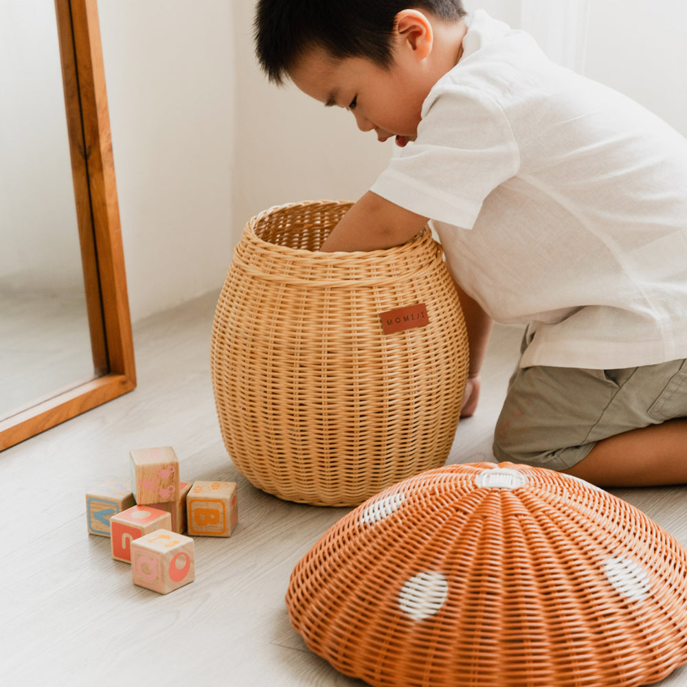 Mushroom Storage Rattan Basket | Handwoven Wicker Basket with Lid  | Momiji