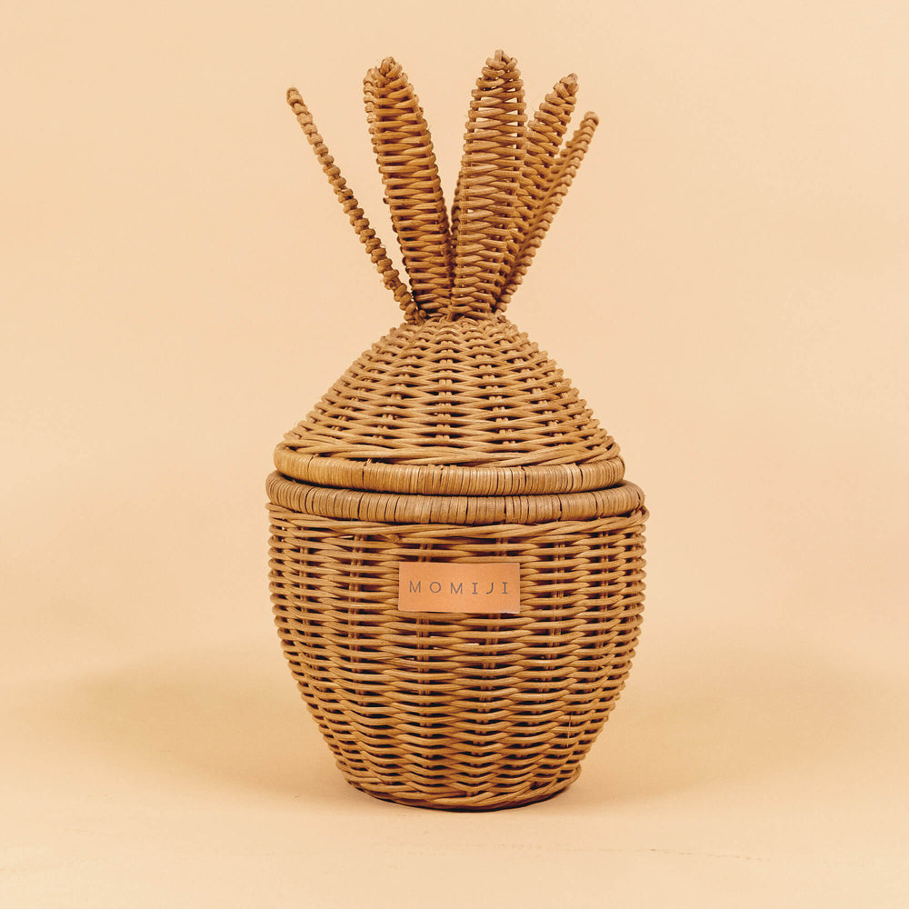 Mini Pineapple Rattan Basket | Handwoven Wicker Basket with Lid | Closed | Momiji