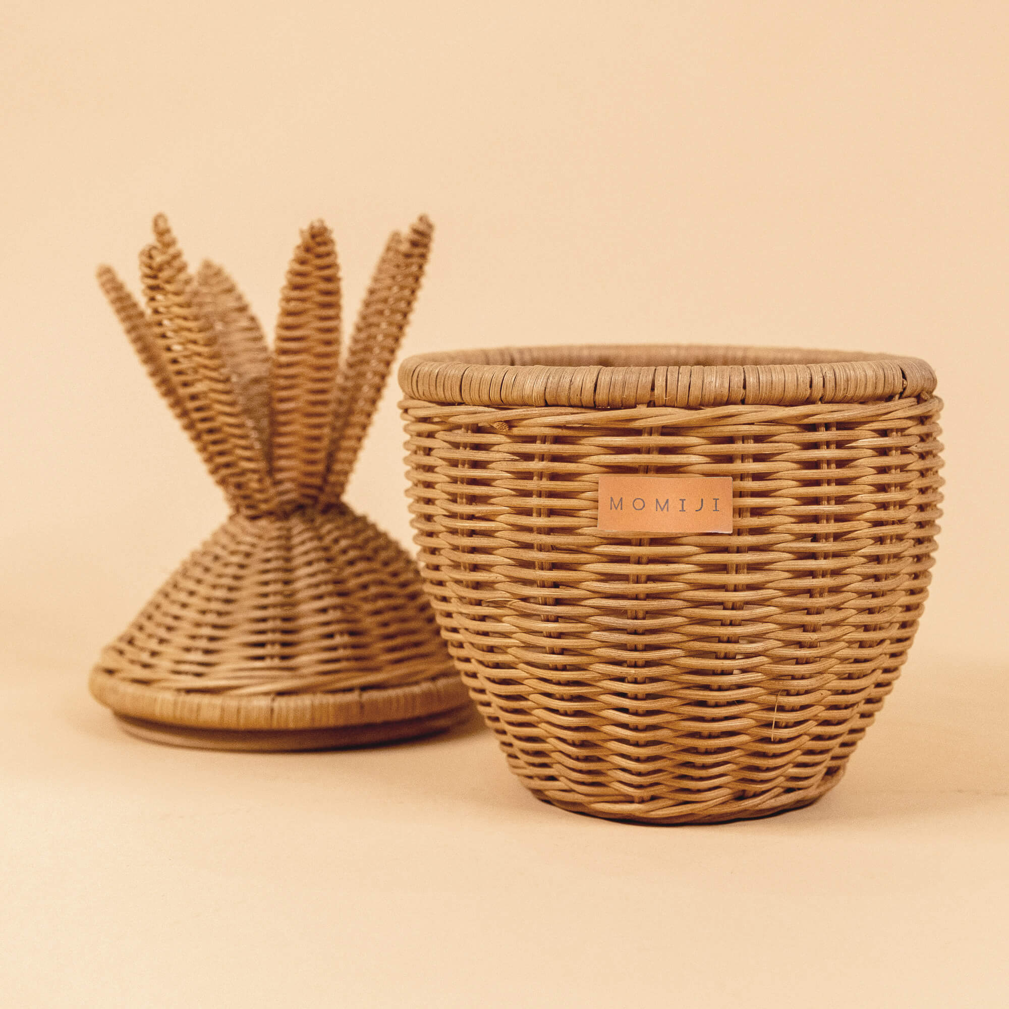 Mini Pineapple Rattan Basket | Handwoven Wicker Basket with Lid | Opened | Momiji