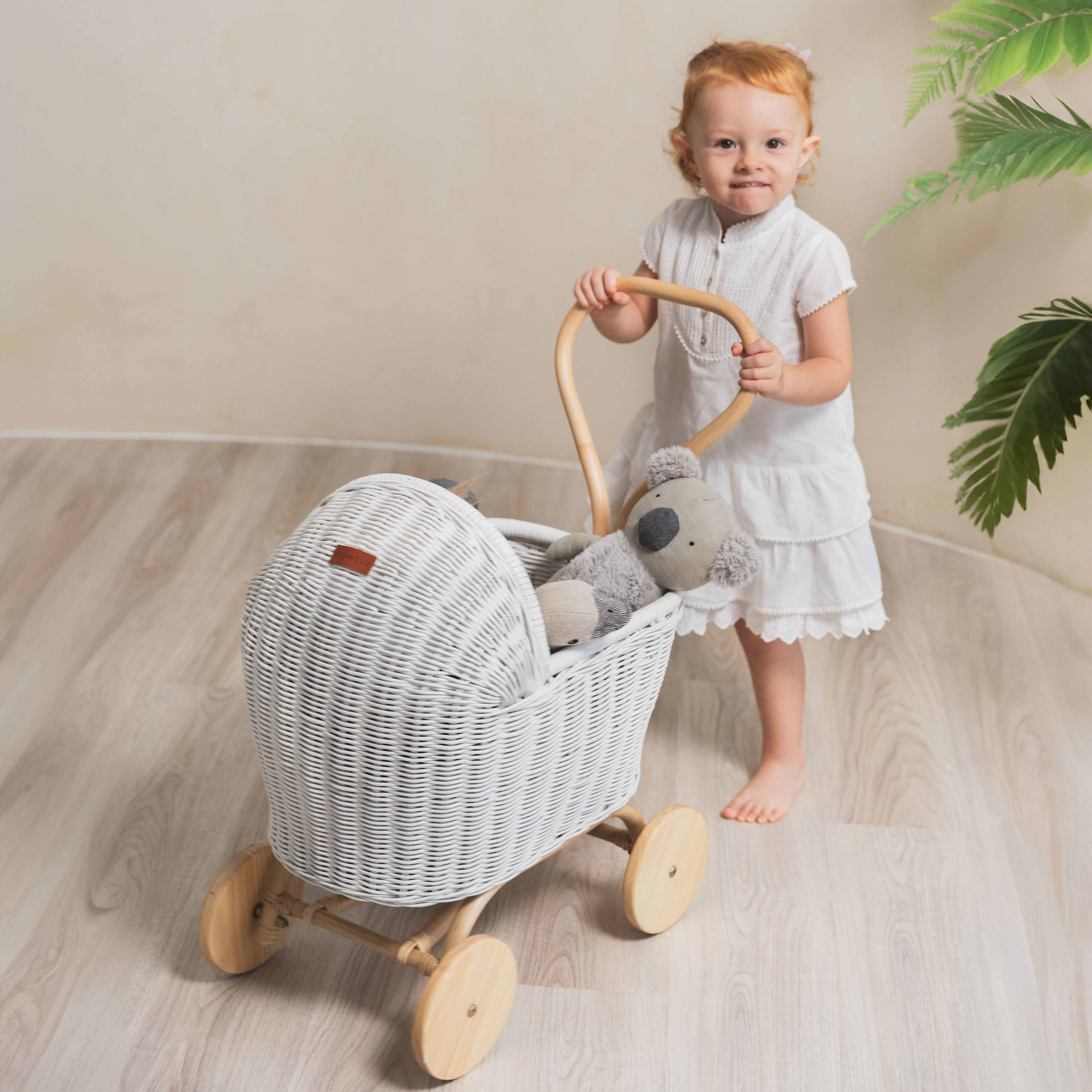 Colette Doll Stroller | Rattan | White | MOMIJI